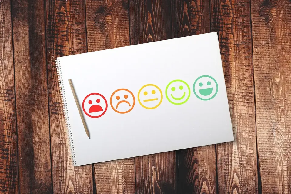 Five faces ranging from unhappy to happy, illustrating a feedback rating scale.